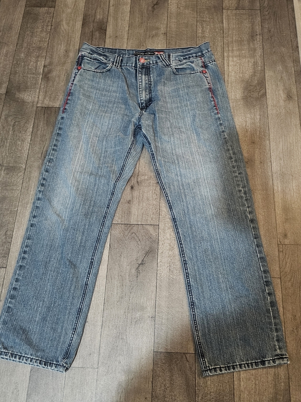 COOGI Men's Light Blue Straight Jeans with Red Stitching Accents By Austrialia
